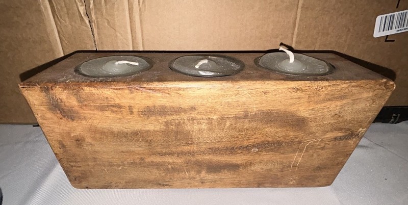 Three (3) Hole Wooden Sugar Mold Wood Candle Holder Primitive Look w/3 Candles