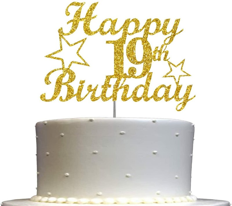 19th Birthday Cake Topper Gold Glitter, 19th Party Decoration Ideas