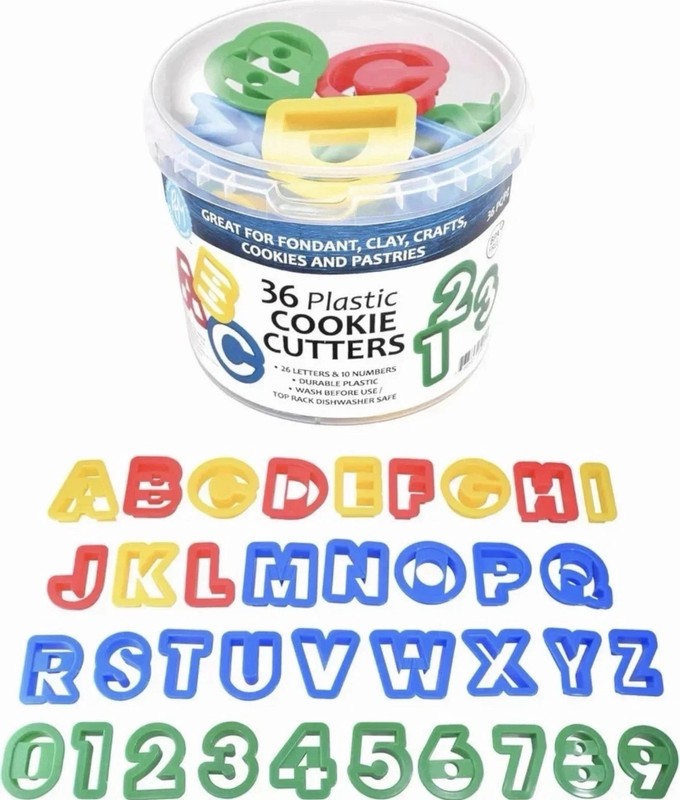 R&M International Alphabet and Number 1.5" Cookie Cutters, 36-Piece Bucket-USA gallery