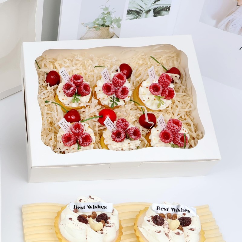 12 PCS 10x8x2.5 Inch White Bakery Treat Boxes Window Pastry Cookie Desserts gallery