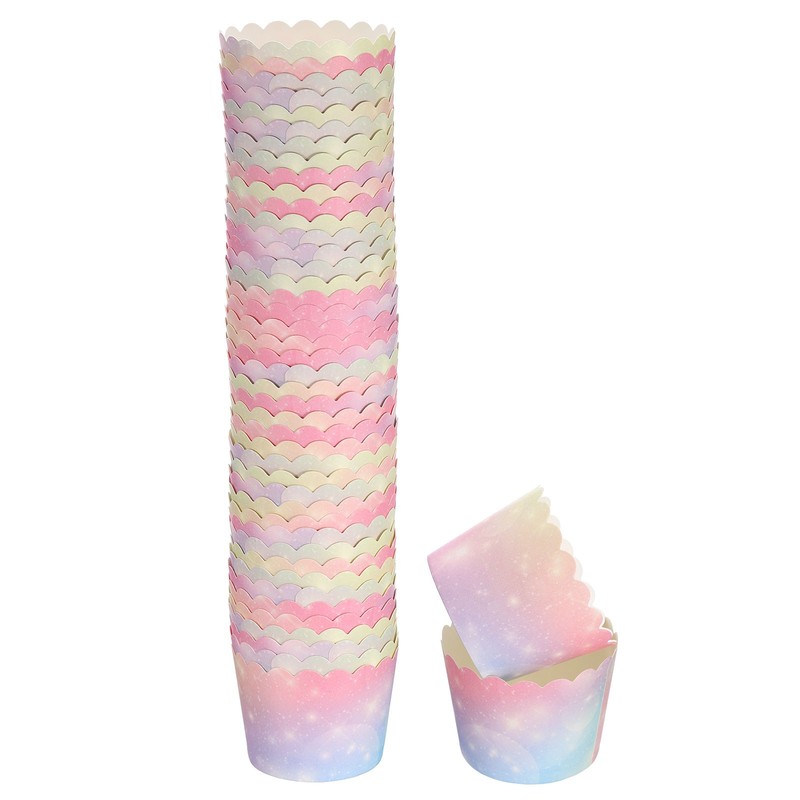50Pcs Paper Baking Cups Small Cupcake Muffins Liner Wrapper Gradient Pink Blue