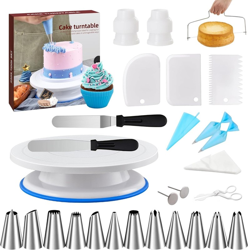 Cake Decorating Kit 82 Pieces Baking Supplies Turntable Piping Tips Fondant