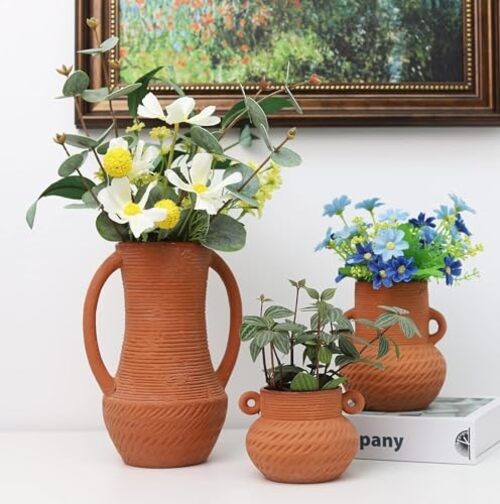 Vases Sets of 3, Farmhouse Decor, Ceramic Vase for Flower, Wide Terracotta