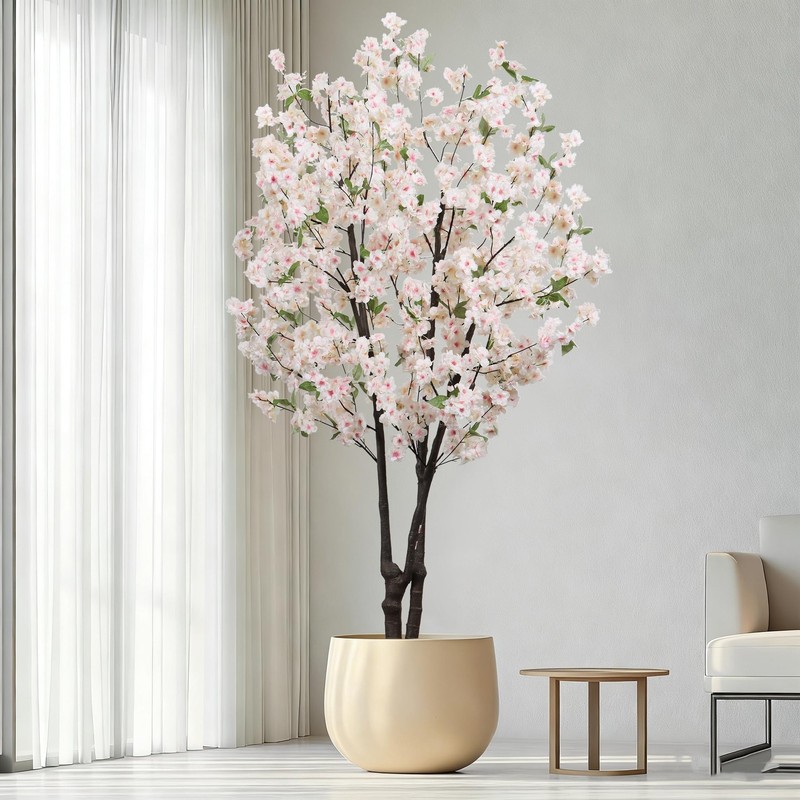 Dracit Artificial White Cherry Blossom Tree 5.7Ft68In Faux Lifelike Plant For
