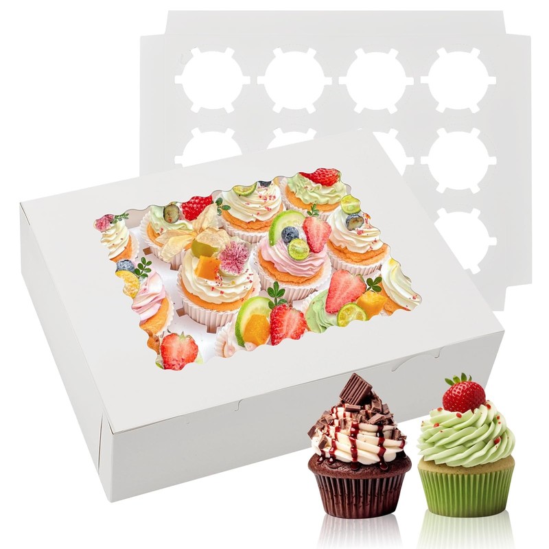 NVAZIOP 24 Sets x 12 Count Cupcake Containers Boxes with Window, 12.8 x 10 x …