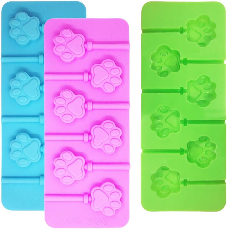 3 Pcs 6-Cavity Paw Lollipop Molds, Silicone Paw Mold Chocolate Hard Candy Jelly