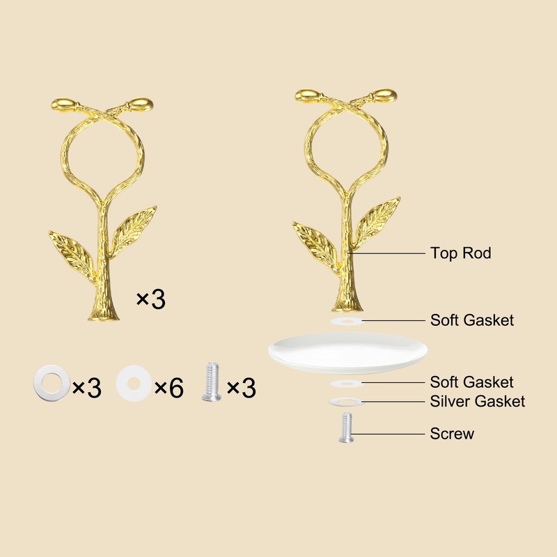 For 3 1 Level Gold Metal Cake Holder Set with Handle gallery