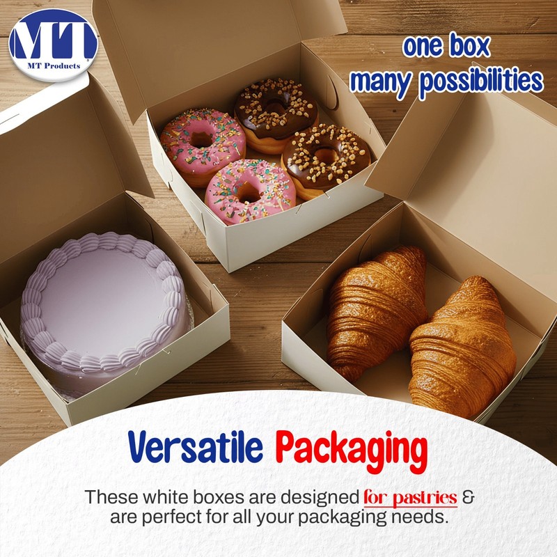 MT Products White Cake Boxes - 8" x 8" x 3 Bakery Boxes No-Window - Pack of 250 gallery
