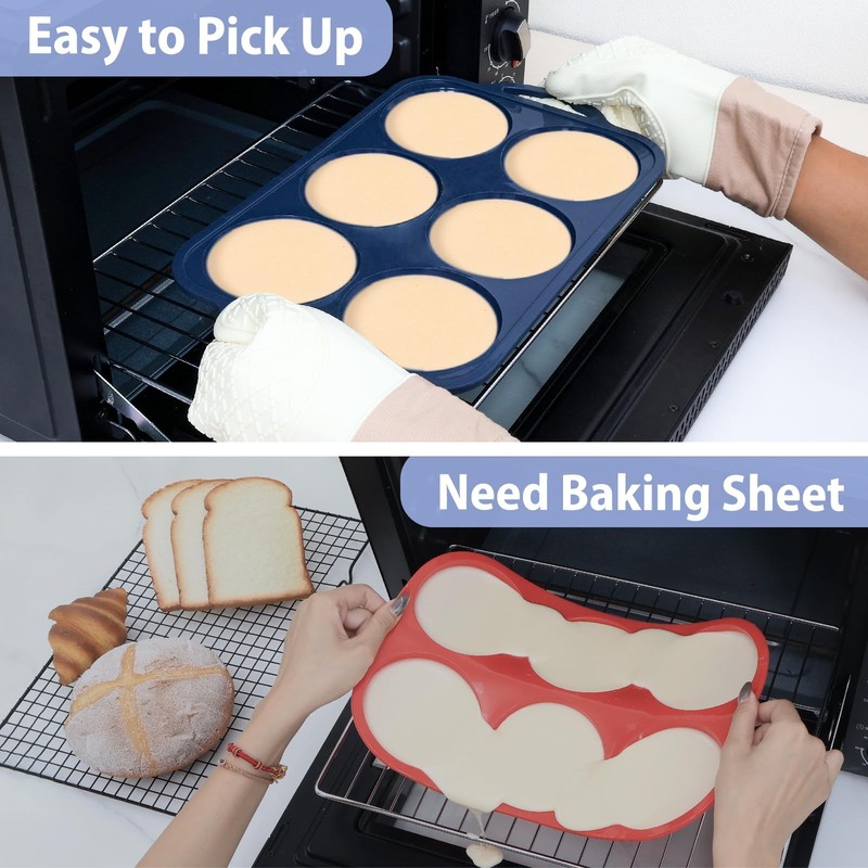 Vnray 4 Inch Jumbo Silicone Muffin Top Pan with Metal Frame, 6 Cup Size, Gray gallery