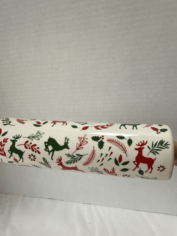 ULTRA RARE Christmas Reindeer Ceramic Rolling Pin Holiday Decor “Vintage Style” gallery