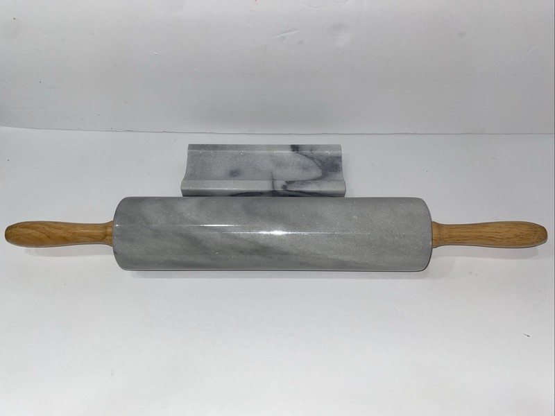 Vtg Marble Gray and White 6.5 Cradle Board and Matching 18" Rolling Pin Set EUC gallery