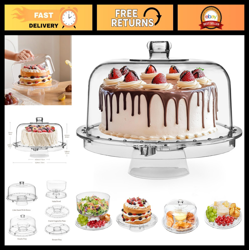 Multifunctional 12.2″ Cake Stand with Acrylic Dome Cover – Serving Platter & Pun