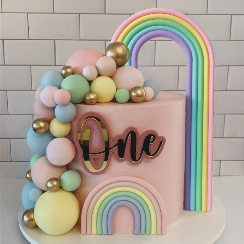 28PCS Rainbow Cake Toppers Colorful Balls Cake Decorations for Wedding Baby gallery