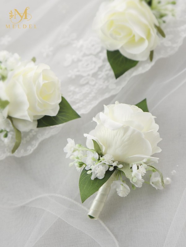 Meldel White Boutonniere For Men Weddingset Of 6Groomsmen Groom And Best Man gallery