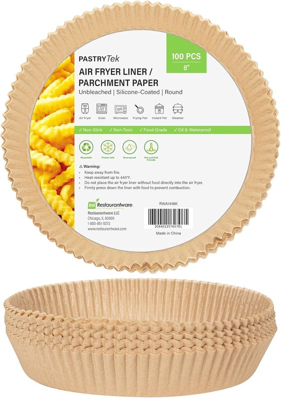 -Pastry Tek 8.1 x 8.1 x 1.8 Inch Air Fryer Liners, 100 Round