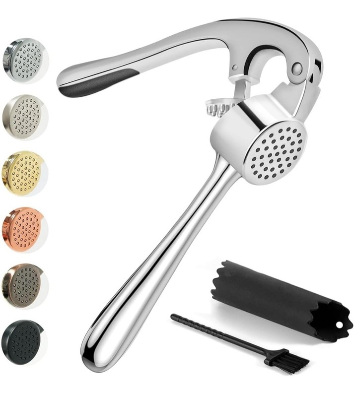 Kitessensu Pro Garlic Press Silver Squeeze Mincer Crush Ginger + Silicone Peeler gallery