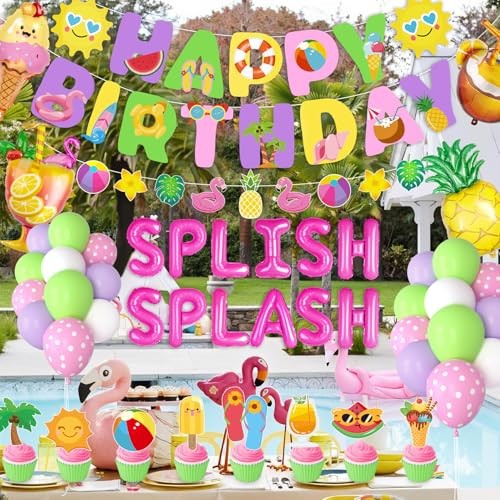 Summer Pool Beach Party Decorations, Splish Splash Birthday Party Pink gallery