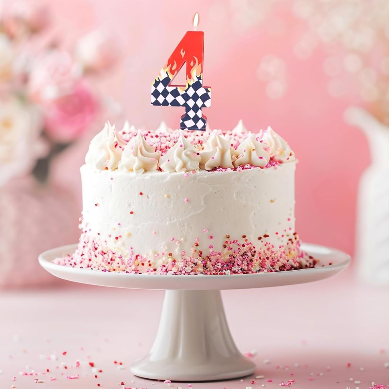 Racing Themed Birthday Number Candle, Black and White Checkered Cake Decorations gallery