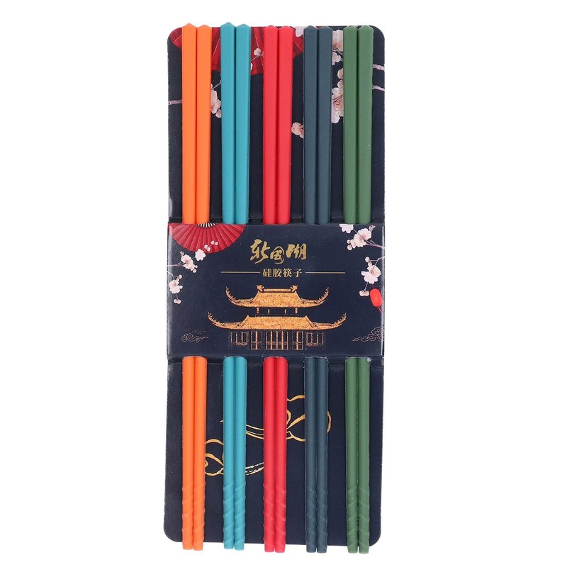 5 Pairs Reusable Chinese Silicone Chopsticks Lightweight Non Slip Tableware