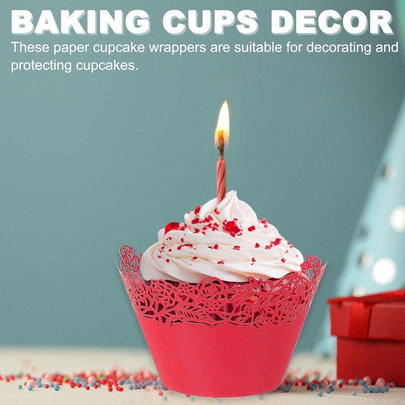 Cupcake Wrappers Paper, 50 Pack Baking Cups Rose Decor, Reflective Silver gallery