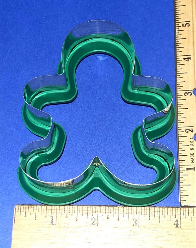 GingerBread Shaped CookieCutter~Green~ Stainless Steel~Silicone Edged 4.5hx4w”
