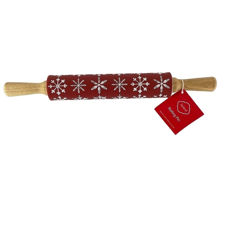 Joyland Rolling Pin Christmas Themed Wood and Silicone Snowflake