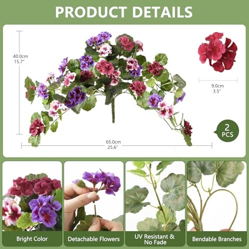 Artificial Flowers for Outdoor Decor 2 Pcs Silk Fake Purple, Magenta, Pink gallery
