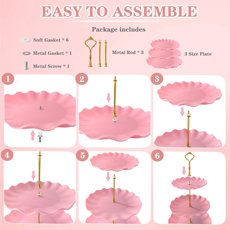 5 Pcs Dessert Table Display Set, Pink Plastic 2 Pcs round 3 Tier Cupcake Stand C gallery