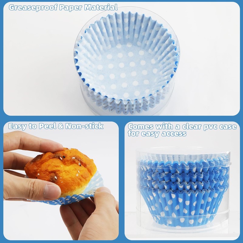 100 PCS Blue Polka Dot Mini Cupcake Liners Food Grade Paper Baking Muffin Cup gallery