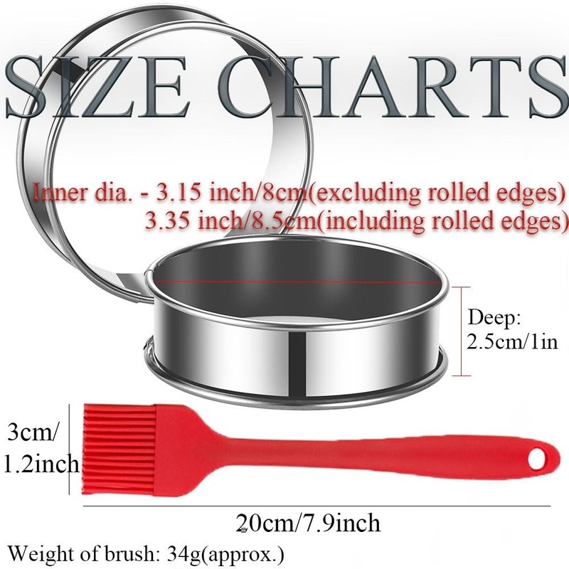 24Packs English Muffin Ring 3.15 Inch Crumpet Rings Stainless Steel Double Ro... gallery