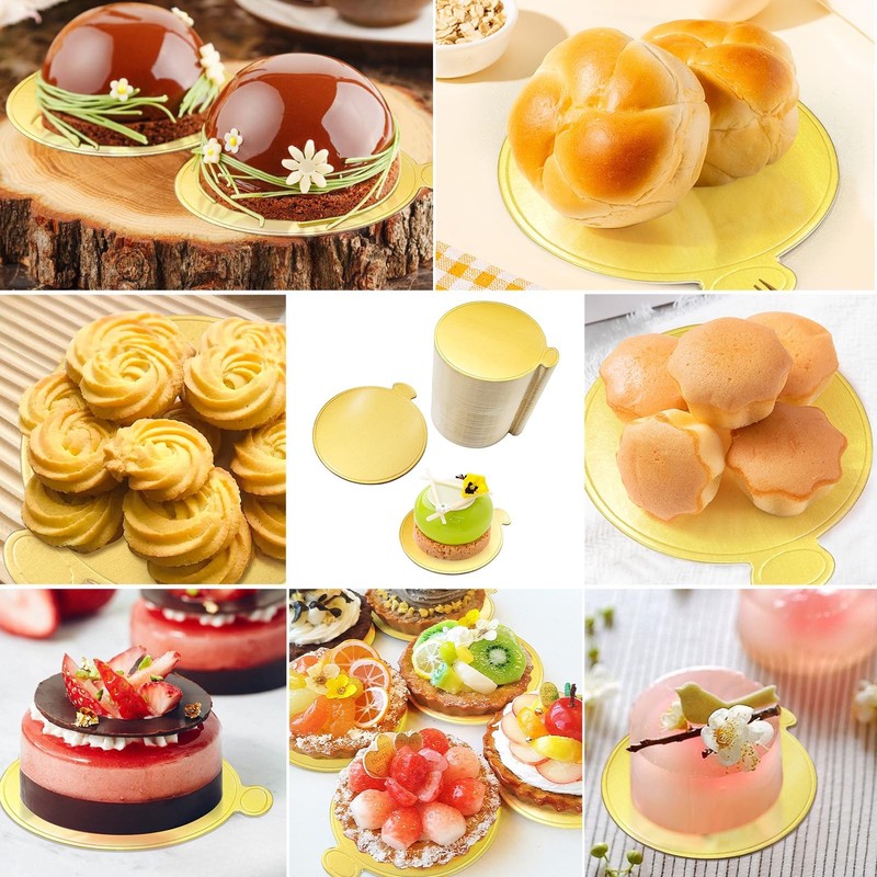 100 PCS 3.5 Inch Gold Mini Round Cake Boards Mousse Cupcake Base Plates gallery