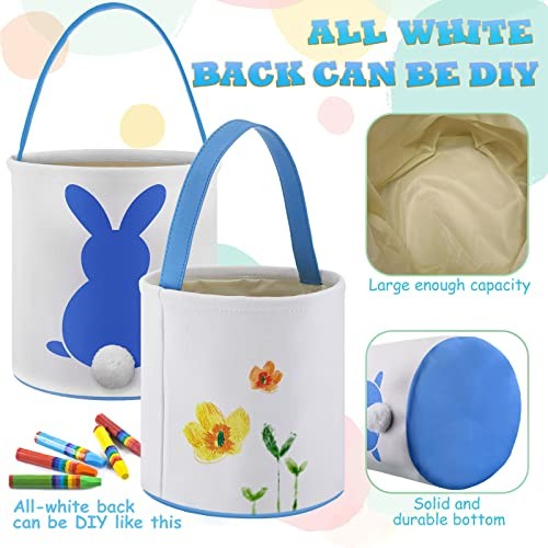 6 Pcs Canvas Easter Bunny Baskets for Kids Bulk Tote Bunny Egg Hunt Bags gallery