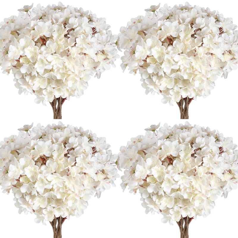 Tigeen 25 Pcs Artificial Cherry Blossom Flower Silk Cherry Blossom Branches