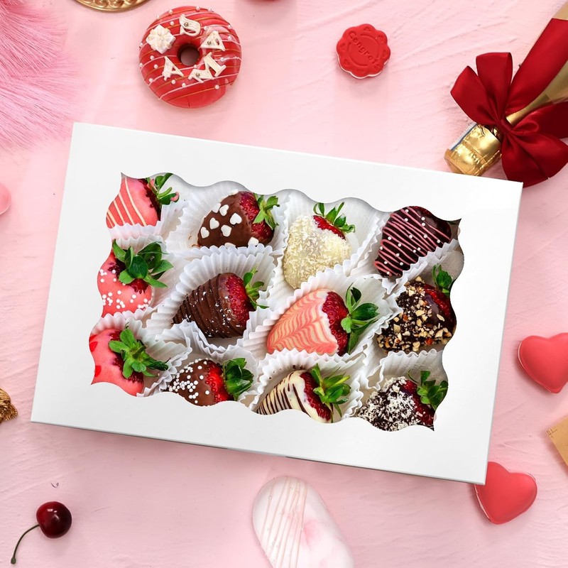 Moretoes 24pcs Bakery Boxes, 12x8x2.5 Inches,Treat Boxes with Window for Chocola gallery