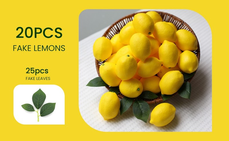 20Pcs Fake Lemons Artificial Fruits with 25 Leaves Faux Yellow Lifelike gallery