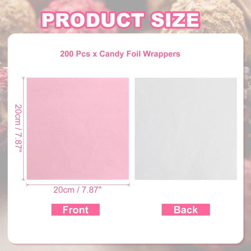 200 Pcs Candy Foil Wrappers, 7.87 x 7.87" Chocolate Wrappers, Light Pink gallery