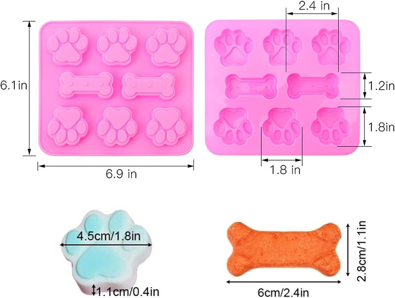 2 Pack Silicone Molds - Puppy Paw & Bone for Baking Treats & Desserts gallery