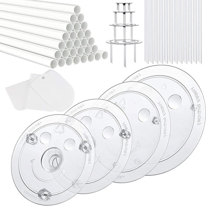 20 Plastic Cake Sticks Support Rods and 12 Clear Cake Stacking Dowels with 4 Cak gallery
