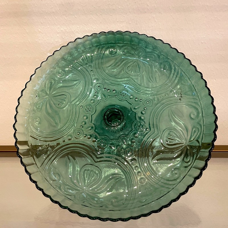 Amici Home Green Floral Footed Glass Cake Stand 10in Round Vintage Style NEW gallery