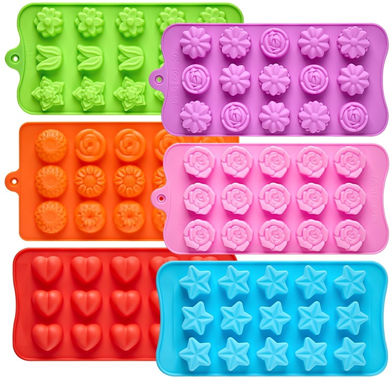 Flower Silicone Molds for Chocolate, 6 Pcs, 15Cavity