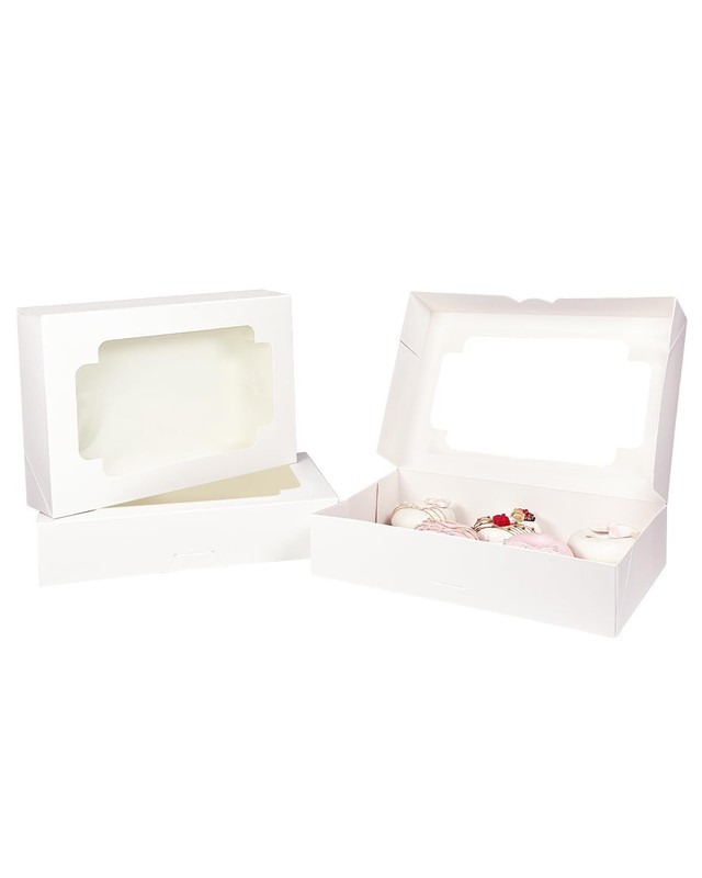 Auto-pop Up White Cookie Box Window 12x8x2.5 Inch 32 Packs Folding Pastry gallery