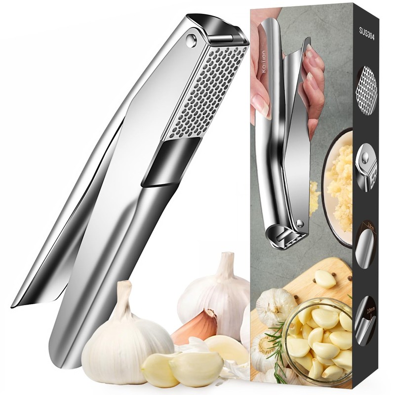KAITION Stainless Steel Garlic Press, Premium Crusher – Silver