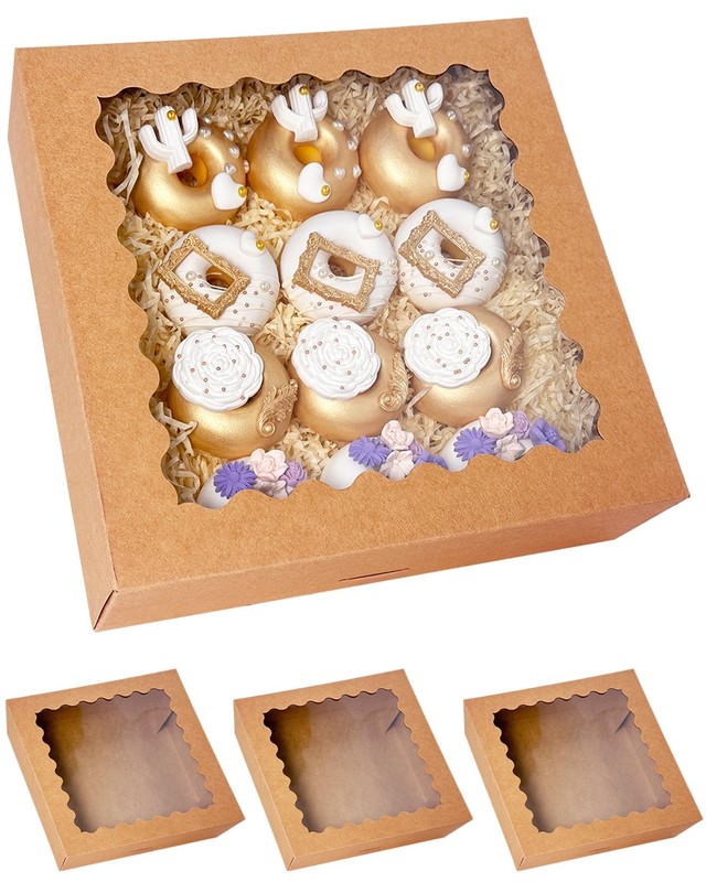 20pcs Brown Pie Boxes, 12x12x3, Auto Pop Up, Window, Macaroon, Cookie, Bakery gallery