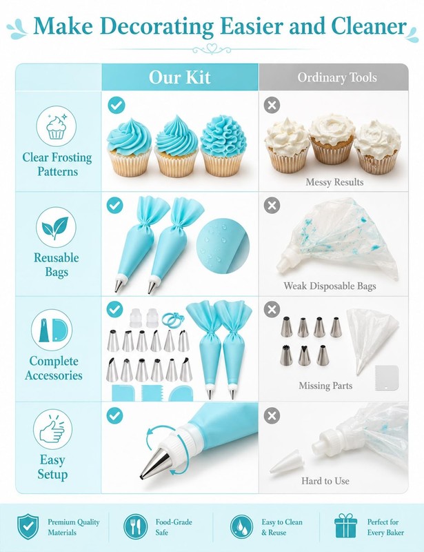 Piping Bags and Tips Set, Reusable Cake Decorating Supplies with 2 Reusable B... gallery
