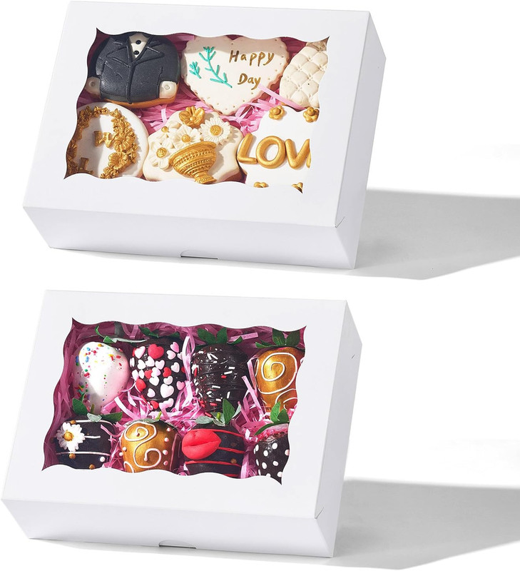 12PCS Bakery Boxes with Window (8X5X2 Inch) for Chocolate Covered Strawberries, gallery