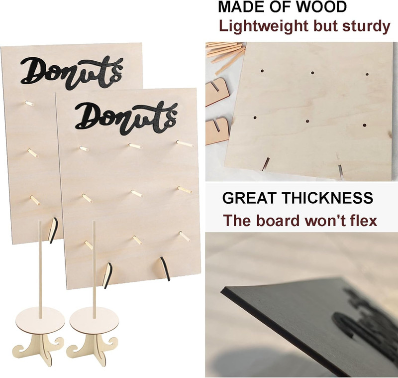 Donut Wall Display Stand 2PCS Donut Board Display with 2PCS Donut Tower Stand, W gallery
