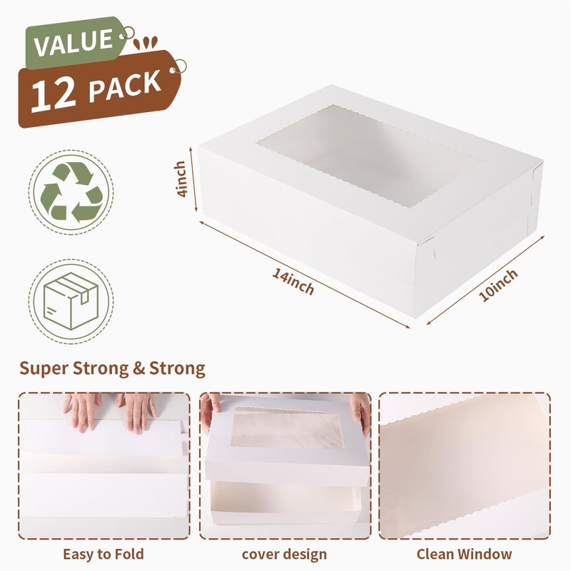 12pcs 14x10x4in Cake Boxes White Bakery Box Quarter Sheet Cake boxs with Wind... gallery