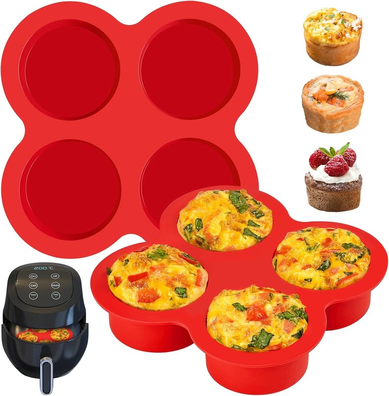 2-PK Air Fryer Egg Mold, 4 Cups Silicone Air Fryer Baking Pan Non-Stick for Egg