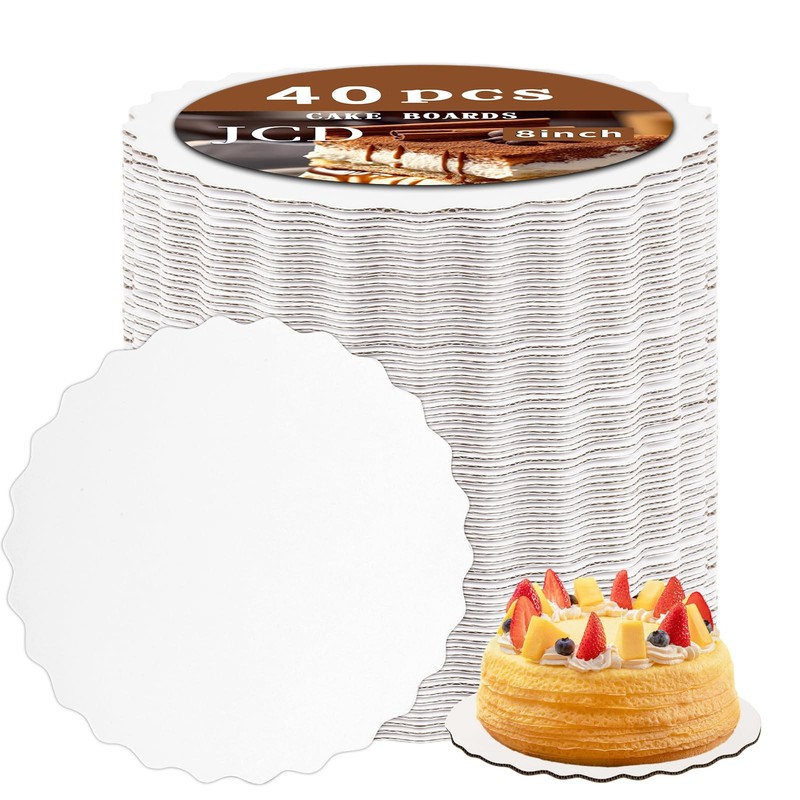 40pcs White Wave Cake Boards,8inch Wave Circles Rounds Base, Food-Cardboard W…