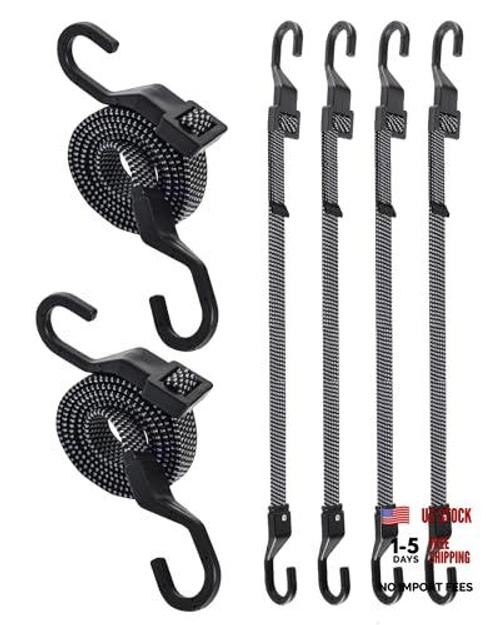 6 Pcs Flat Bungee Cords with Hooks, 3X Faster to Adjust The 48 Inch Adjustable